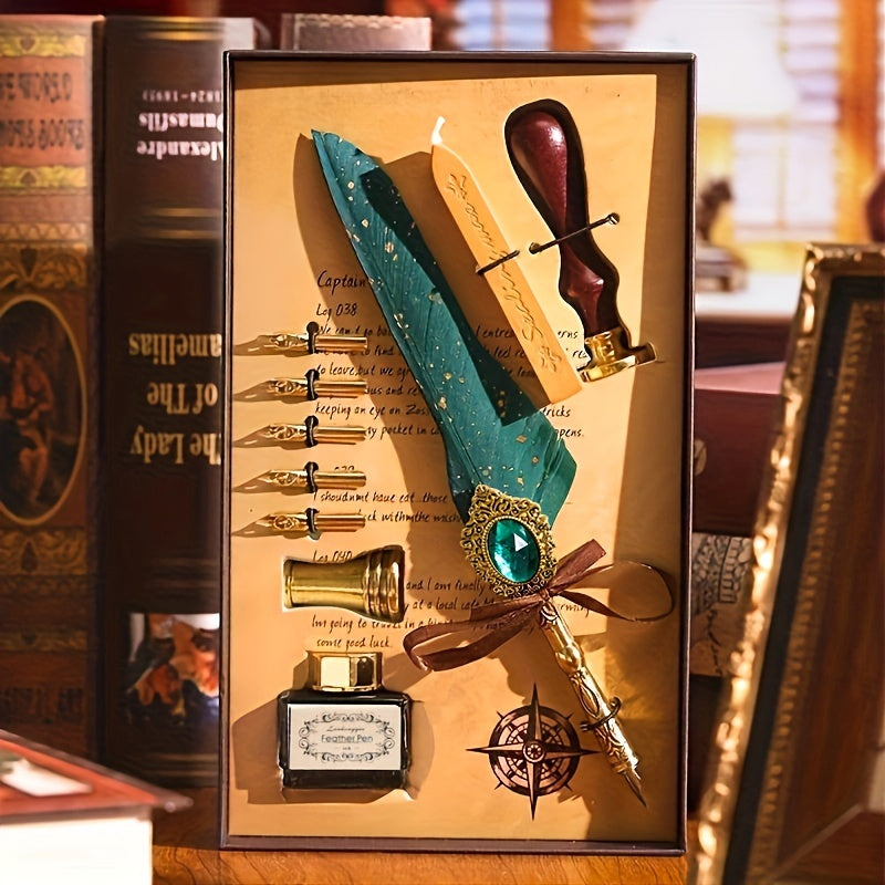 Антикварный набор для письма с восковым печатем, перьевая ручка, каллиграфическая чернильная ручка, механическая шестерня, перьевая ручка для окунания