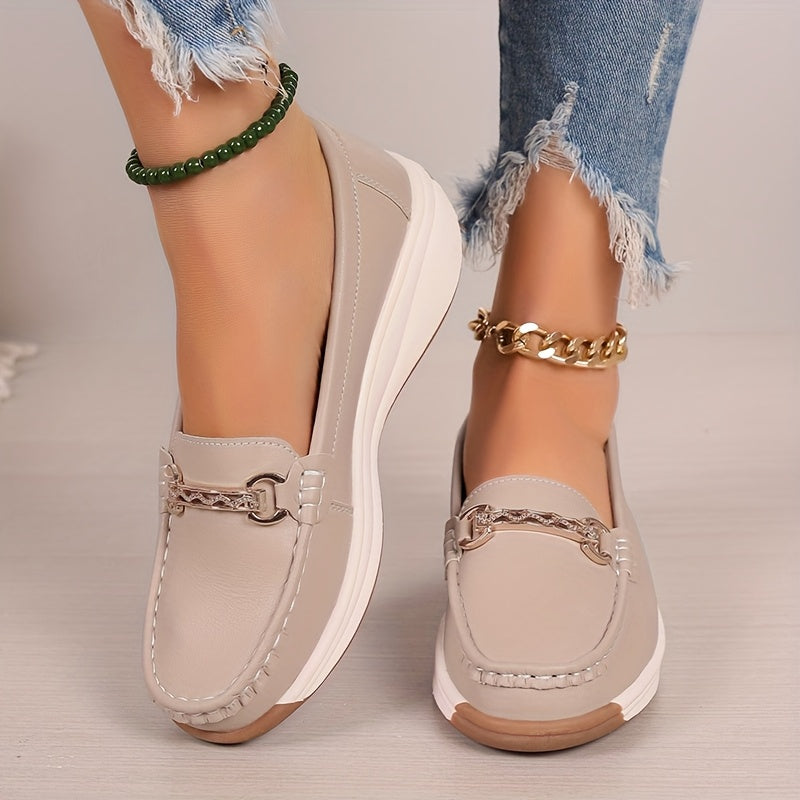 Women's Metal Buckle Loafers, Comfortable Non-slip Flats for Casual Wear