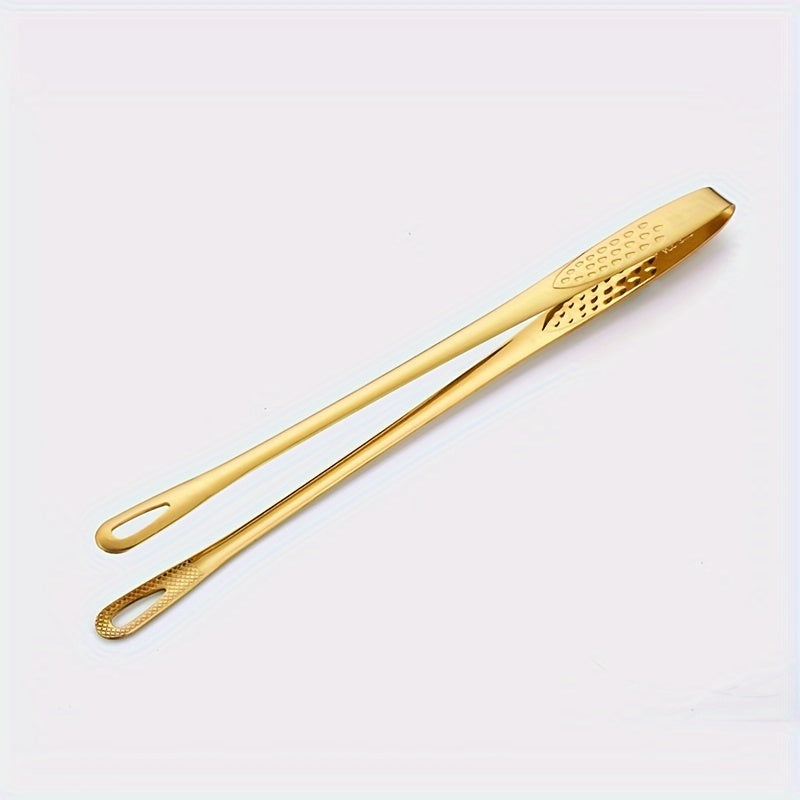 Golden Stainless Steel BBQ Tongs Set for Grilling and Food Serving
