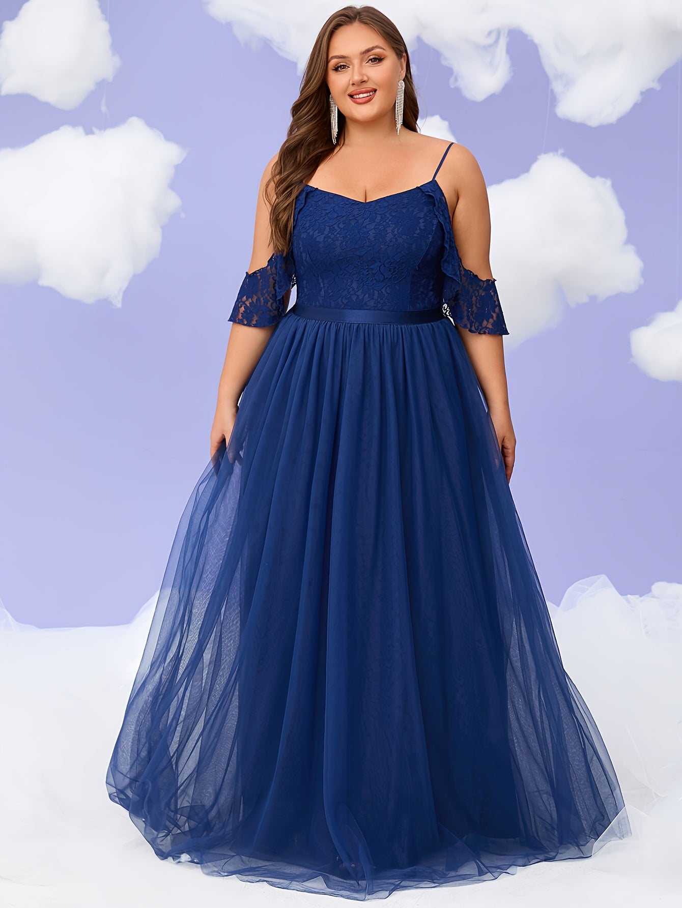 Plus Size Women's Lace Tulle Off-Shoulder Evening Gown Burgundy A-Line Mermaid Party Dress