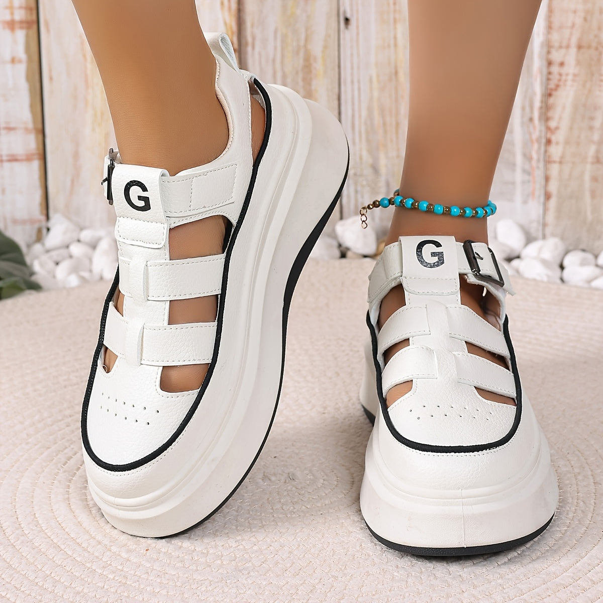 Women Casual Platform Mules Summer Breathable Chunky Heel Shoes