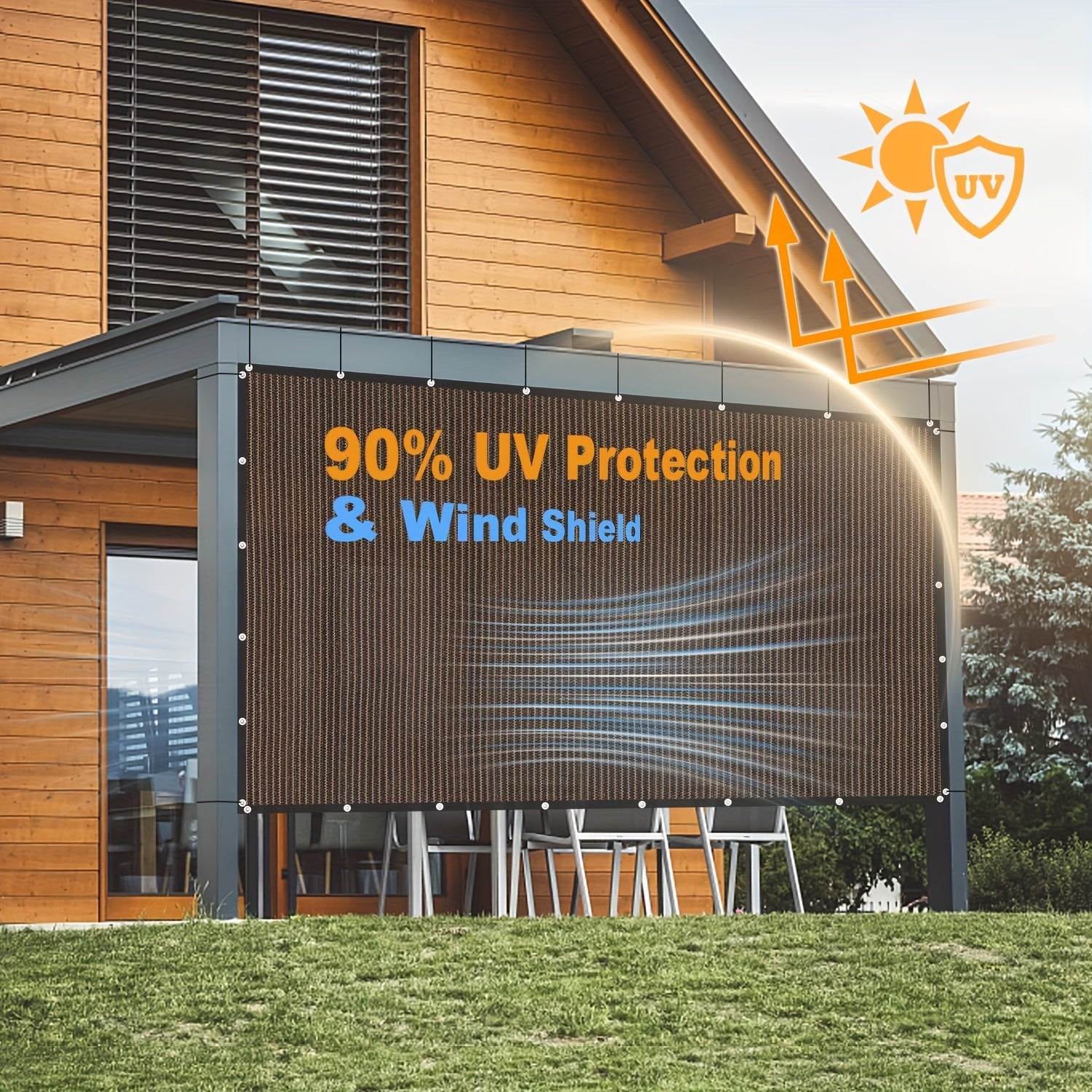 Qorong‘u jigarrang to‘g‘ri burchakli quyosh nurlari uchun soyabon, tashqi shaxsiylik uchun UV blokirovka qilish, verandaga, bog‘ga, terasga