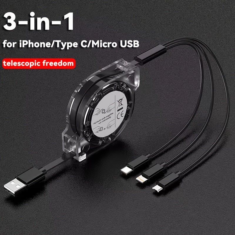 Multi-Device USB Charging Cable Flat PVC Compatible with iPhone, Samsung, Honor, Realme, Xiaomi