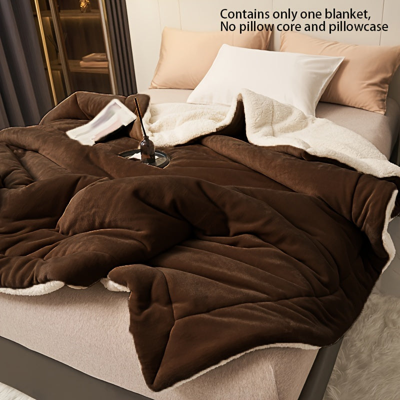 Simple Coffee Throw Blanket Double Layer Milk Fleece Lamb Fleece Cozy Nap Accessory