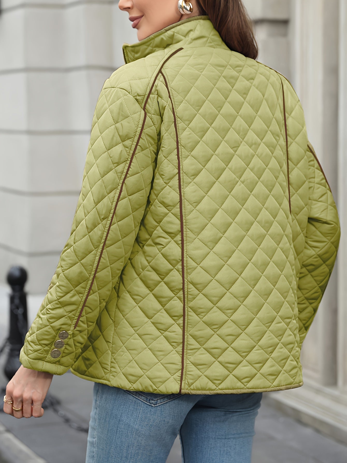 Women's Plus Size Quilted Outerwear with Stand Collar Zipper Long Sleeve Fall Winter