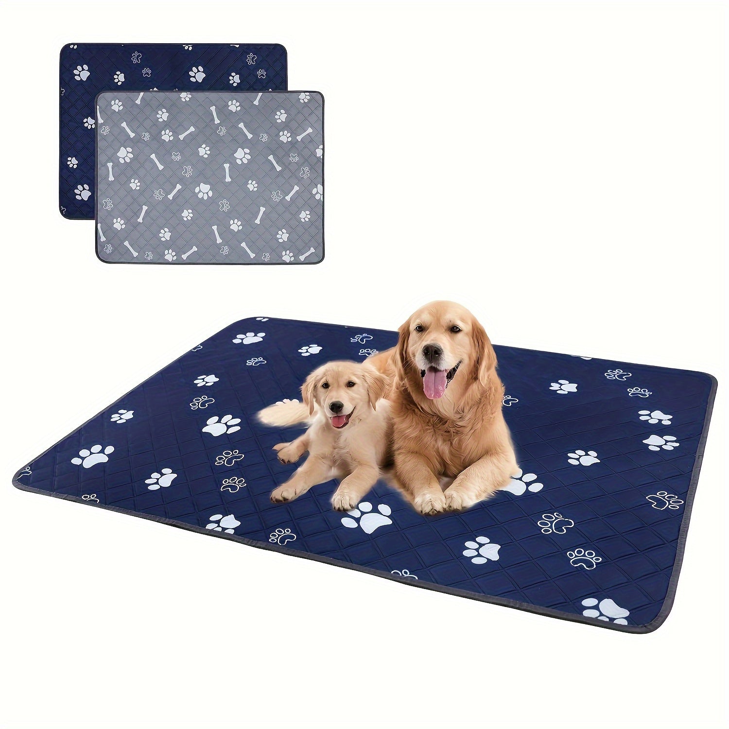 Navy Blue and Gray Reusable Dog Pee Pads Washable Absorbent Odor-Control Non-Slip for All Dog Sizes