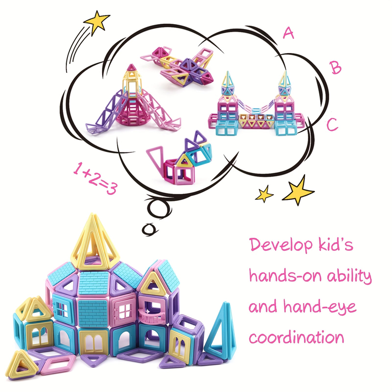 160 3D Castle Magnetic Building Tiles for Kids Ages 3+ Educational Toy