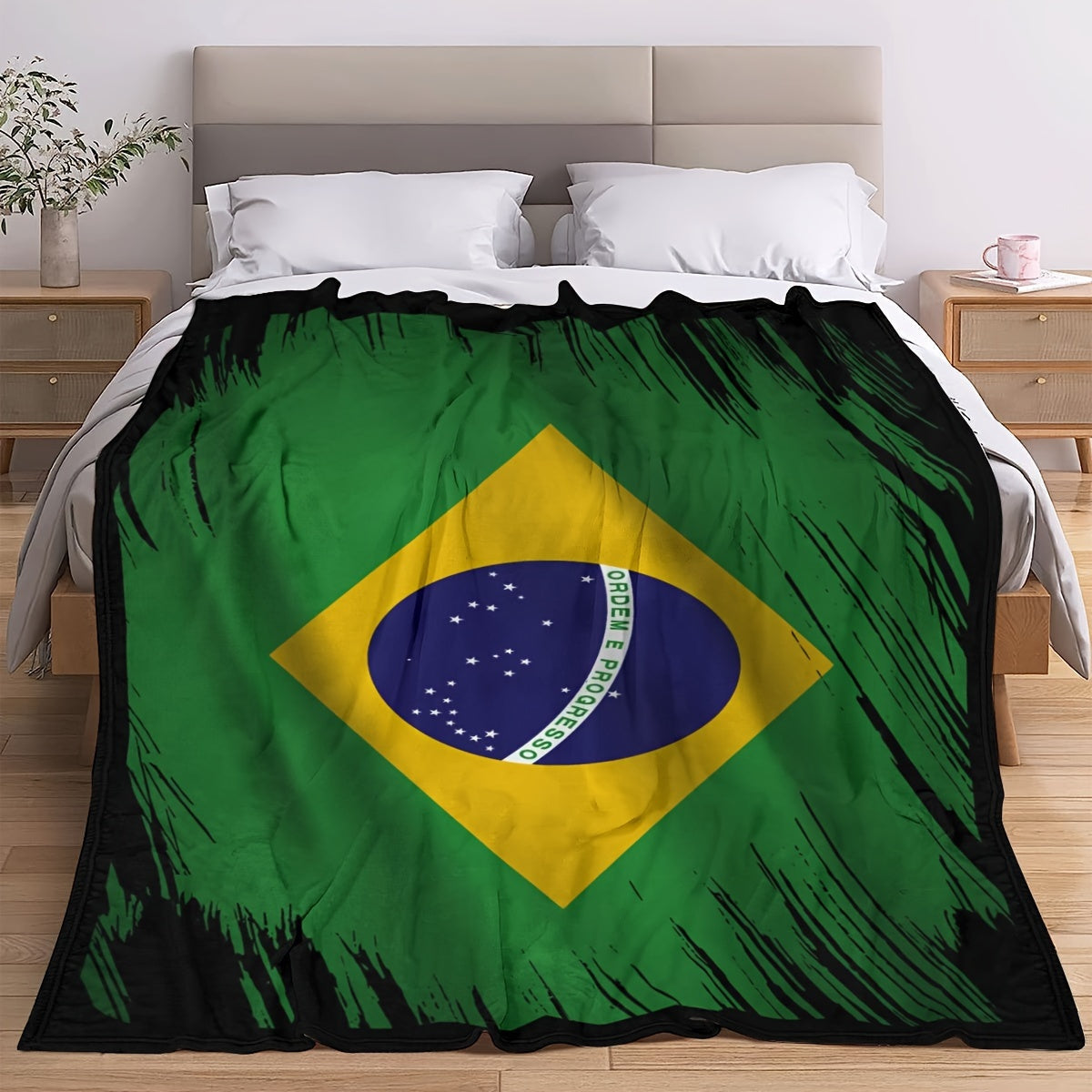 Manta de impresión digital de la bandera brasileña, de franela, para tirar, verde, amarillo, negro, para todas las estaciones