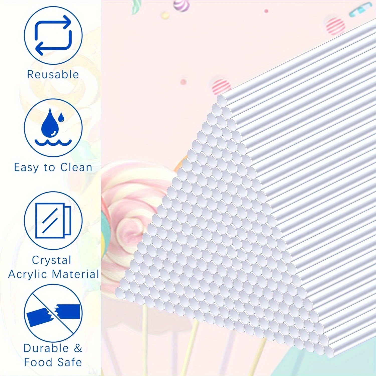 Acrylic Lollipop Sticks Set of 50 for Cake Pops Candy and Desserts