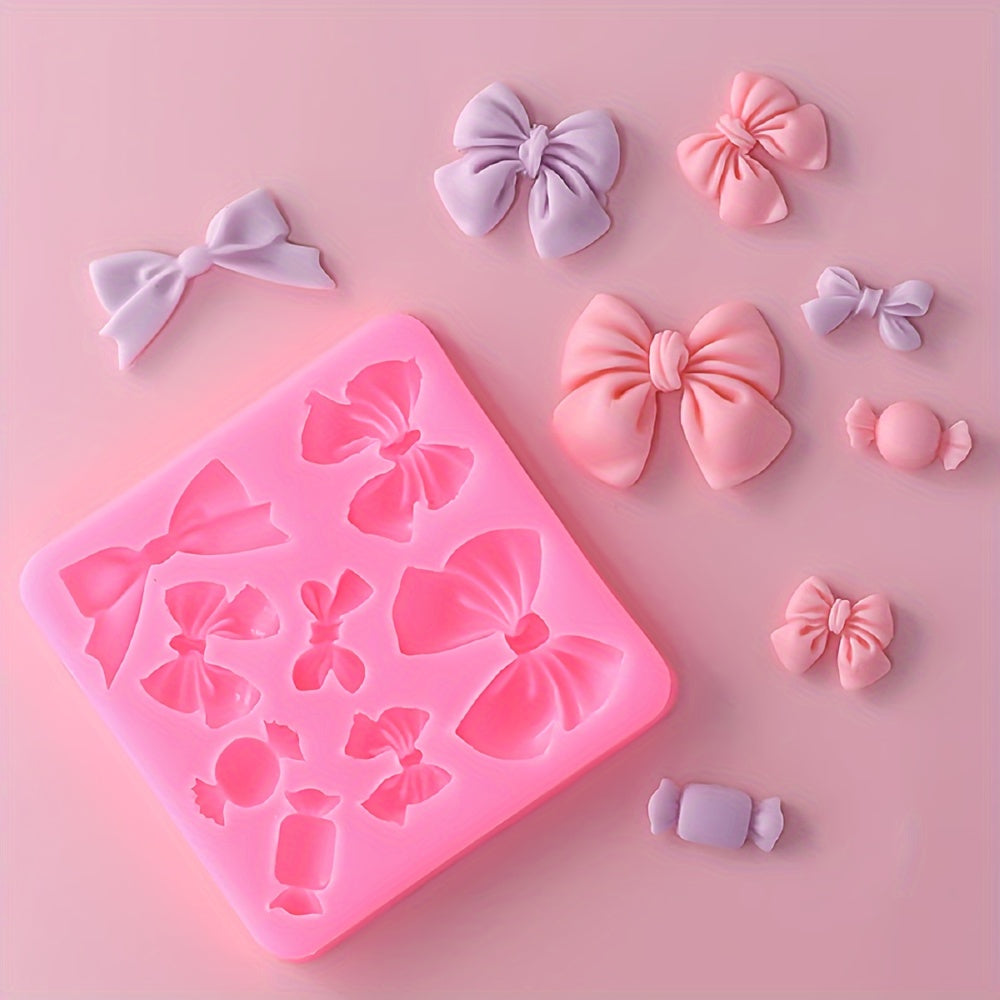 Pink Silicone Mini Bow Fondant Mold Non-Stick Easy to Clean for Chocolates Candies Cupcake Decorations