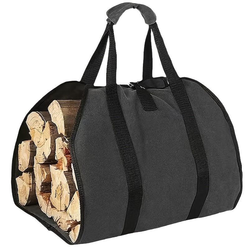 Sturdy Canvas Firewood Carrier with Handles, Portable Log Tote, Indoor Fireplace Storage