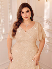 Vestido largo de encaje para mujer talla grande sin mangas con escote en V y dobladillo acampanado para boda