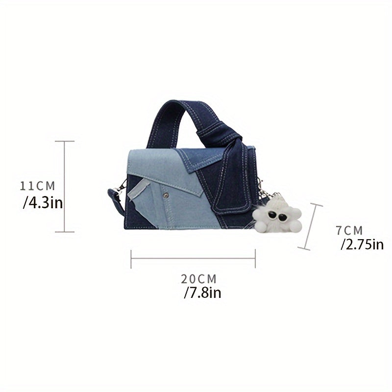Women's Denim-Inspired Crossbody Bag with Magnetic Closure and Machine Washable Material in Royal Blue and Black