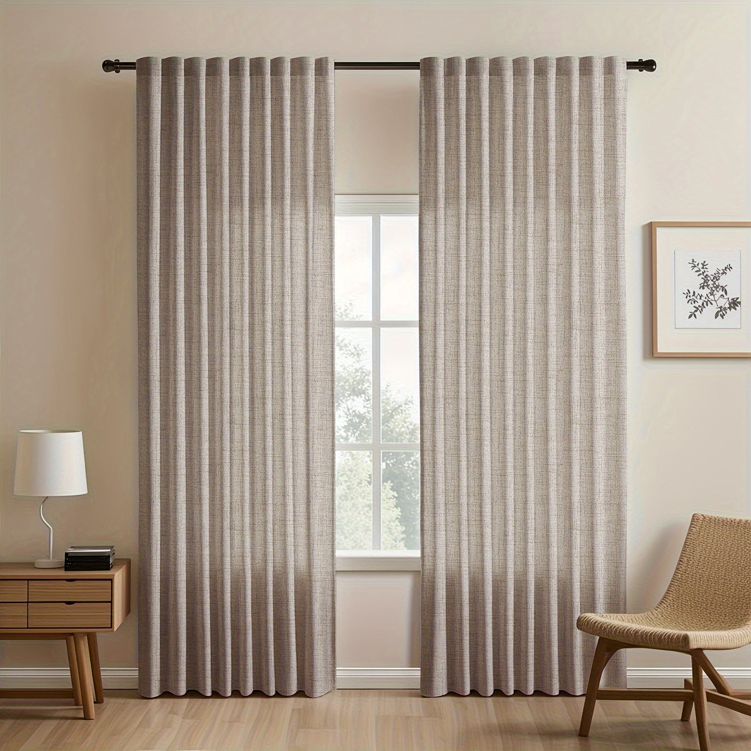 Japanese-Inspired Linen Curtains Set, Light-Blocking, European Style for Bedroom Living Room