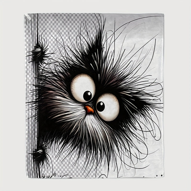 Cartoon Cat Pattern Flannel Blanket for Kids and Adults Cozy Throw for Napping and Camping