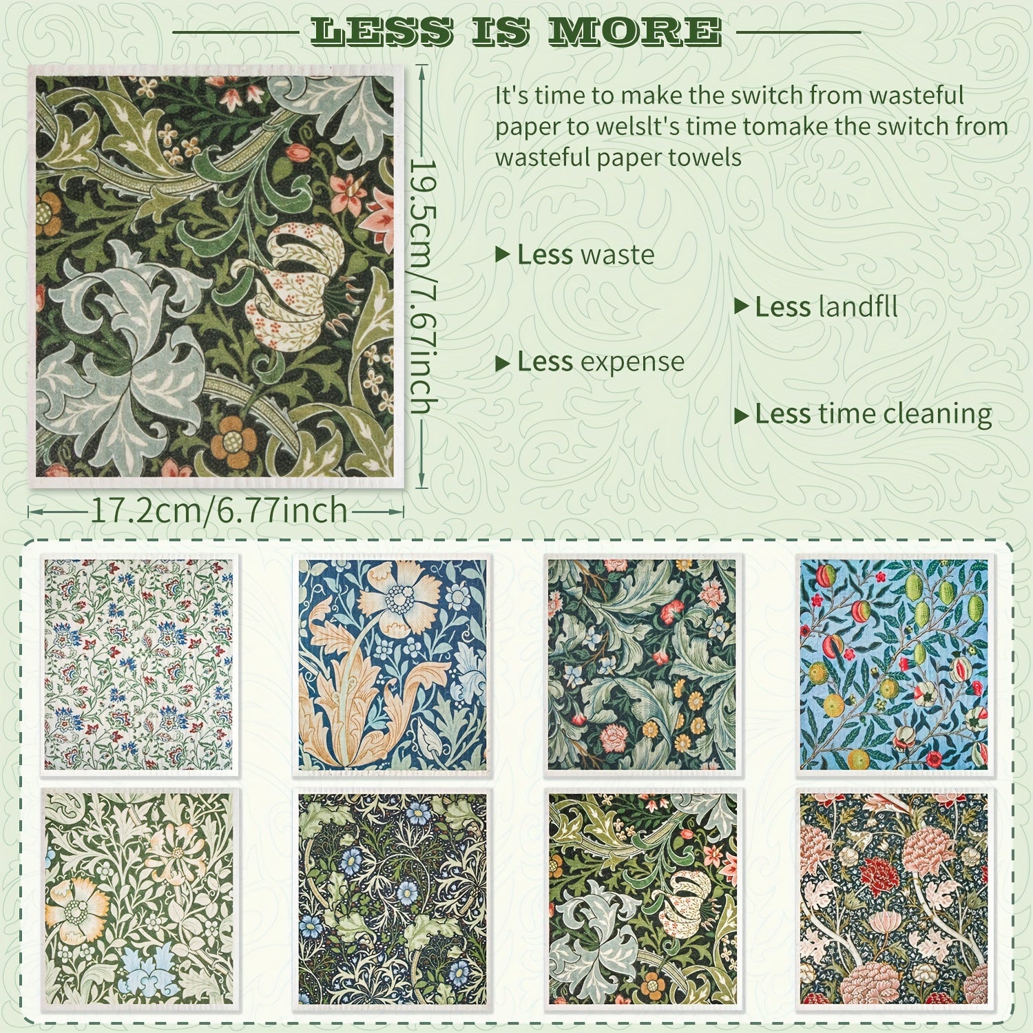 Set of 4, 8, or 16 Reusable Swedish Dishcloths for Kitchen Absorbent Cleaning