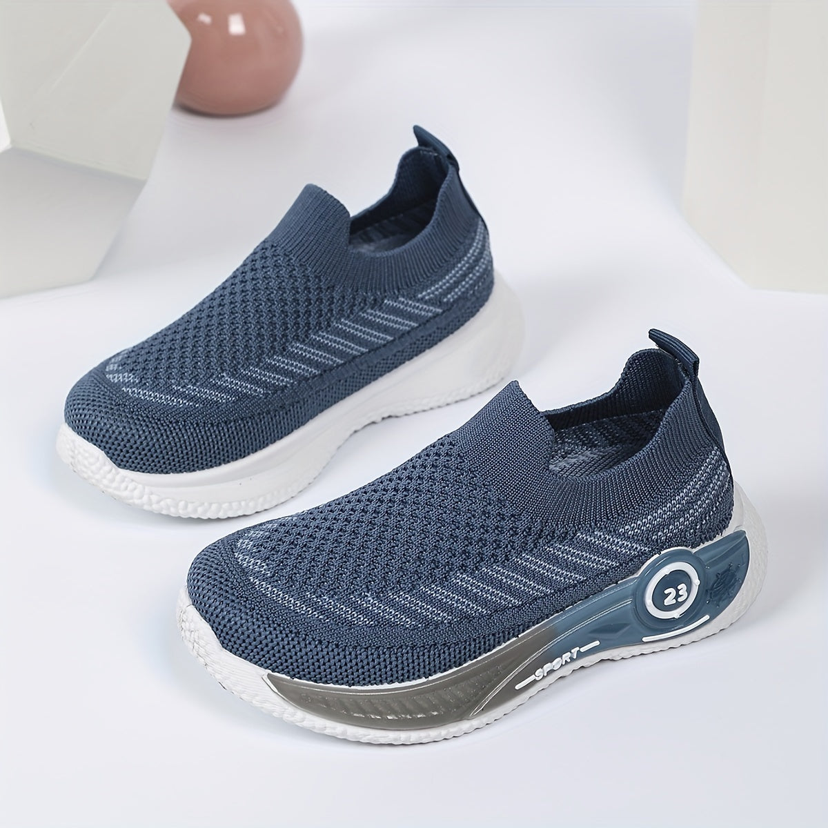 Kids' Slip-On Sneakers Boys Girls Breathable Knit Geometric Hollow Casual Athletic Shoes