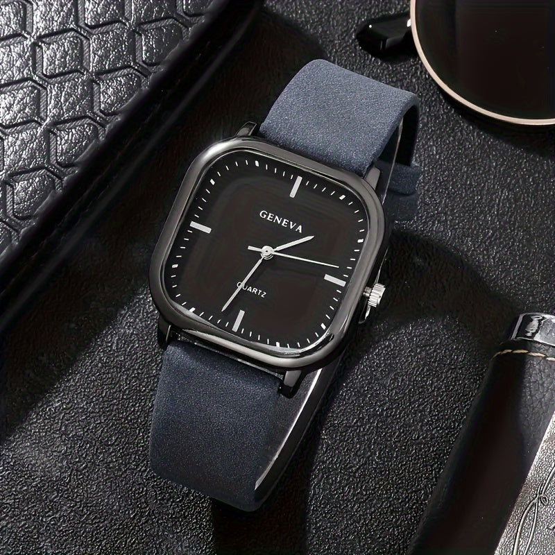 Square Quartz Wrist Watch for Men and Women Alloy Case PU Leather Band Casual Style