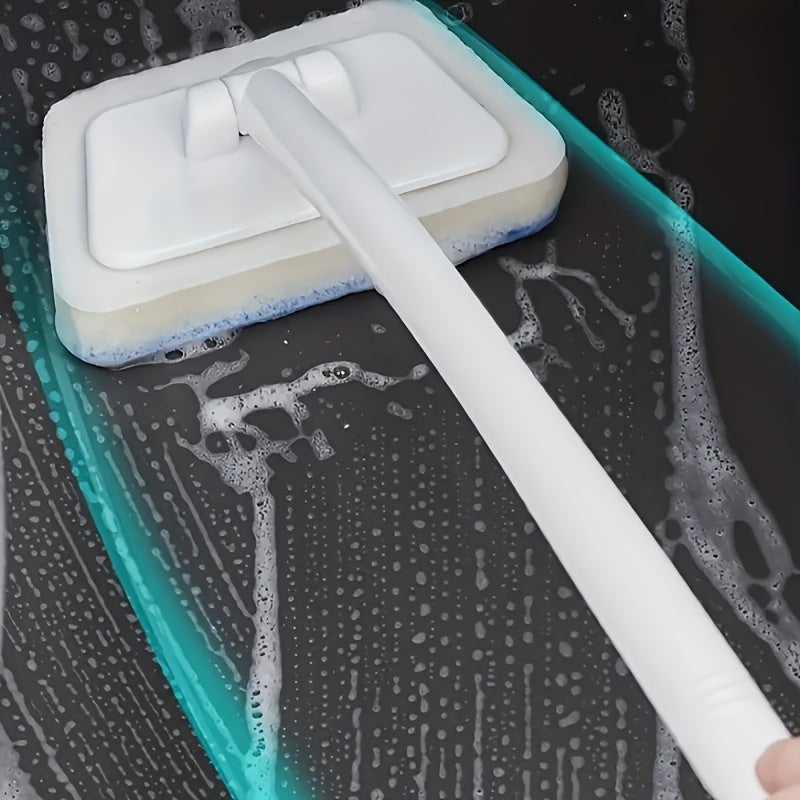 Extendable Tub and Tile Scrubber with Long Handle and 3 Reusable Sponge Heads for Bathroom and Kitchen Cleaning