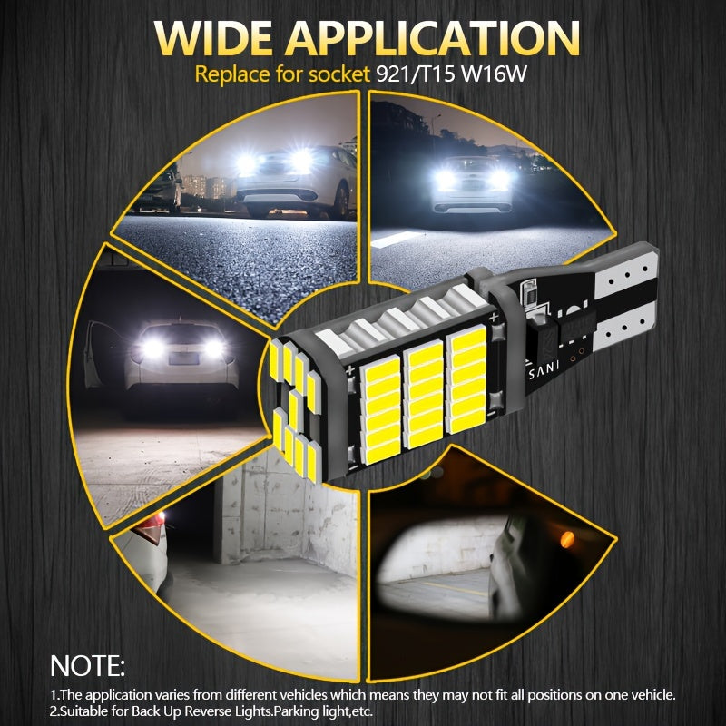 2pcs T15 W16W 45 SMD LED Reverse Backup Light Hexing Bulb 1200 Lumens