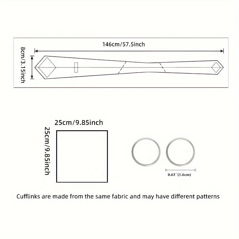 Men's Paisley Pattern Tie Set with Pocket Square and Cuffs for Business Formal