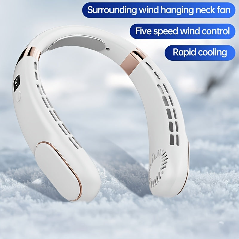 Portable High-Wind Neck Fan with Rechargeable Battery, 5-Speed, Bladeless, Quiet