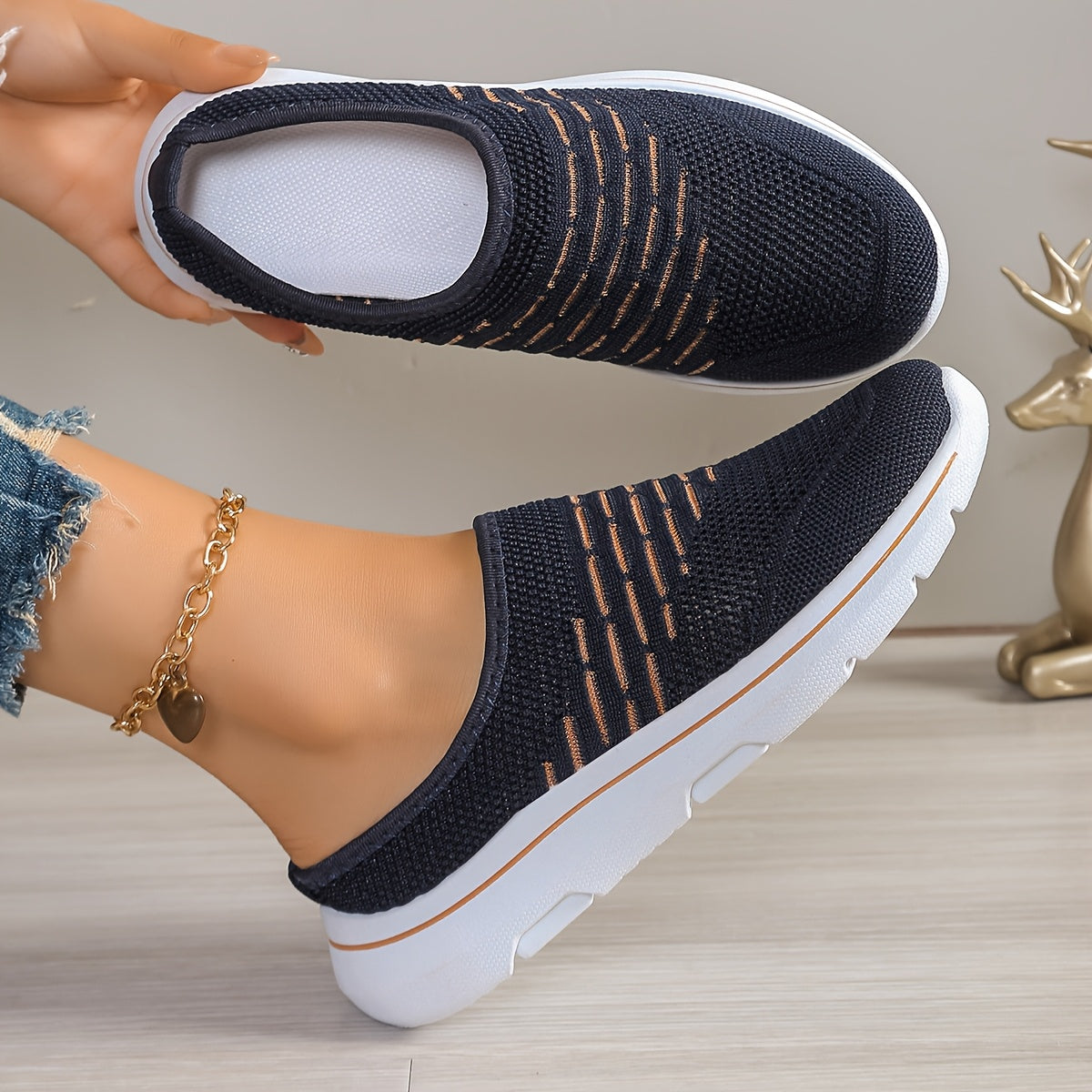 Ayollar uchun nafas oladigan trikotaj mules slip-on platform poyabzal, bej, dengiz, pushti, kulrang