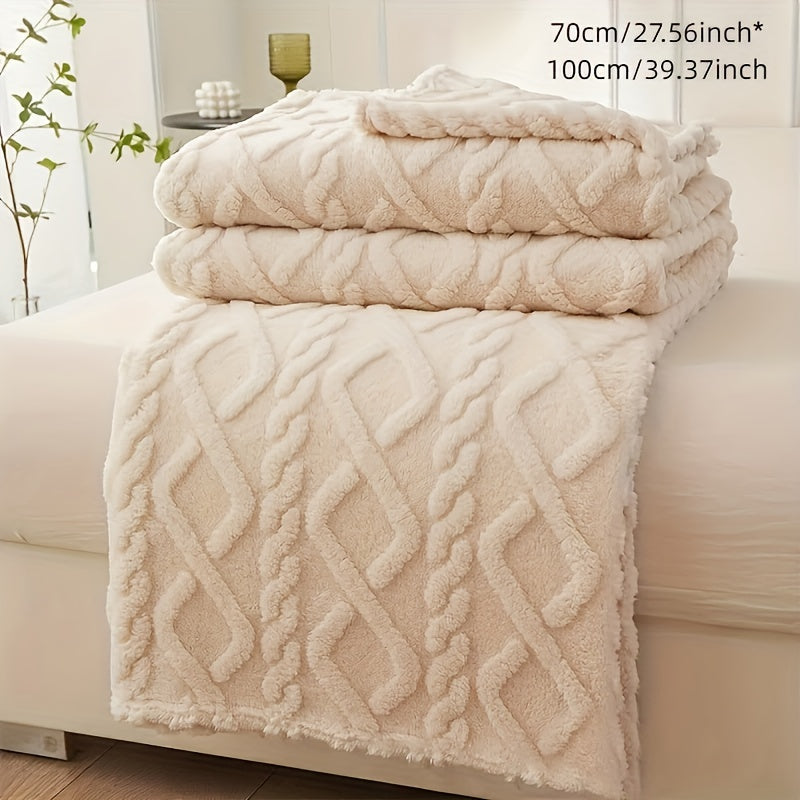 Coral Fleece Throw Blanket with 3D Geometric Design Soft Warm Couch Bed Travel