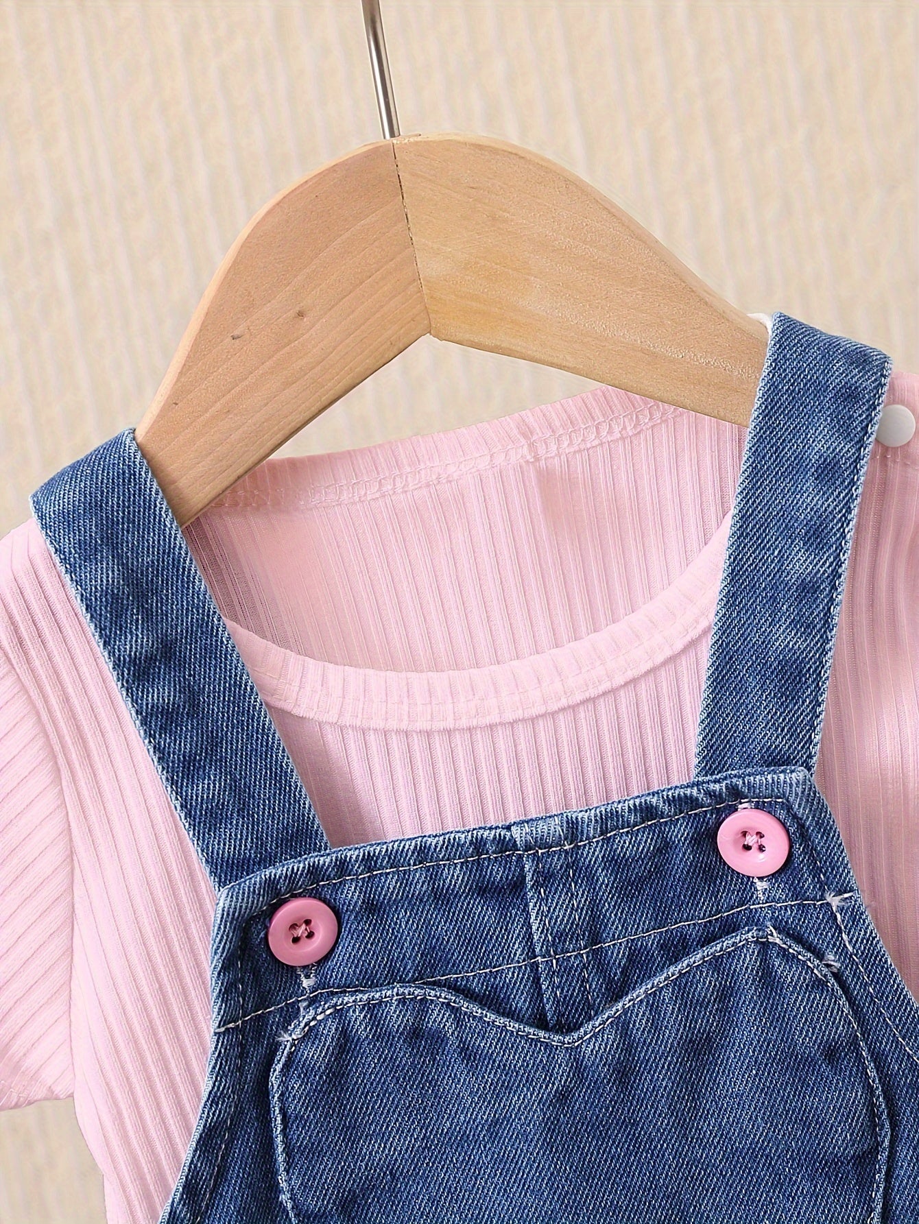 Girls Denim Dress Set with Embroidered Flowers and Long Sleeve Top for Infants