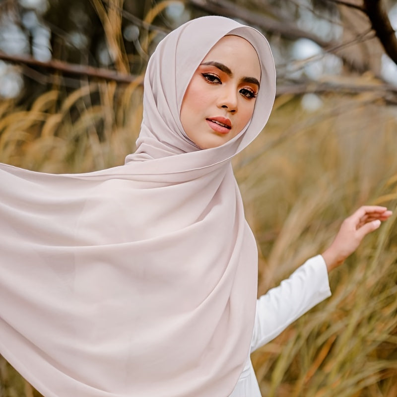 Solid Color Chiffon Hijab Lightweight Stylish Scarf for Women Eid Celebration