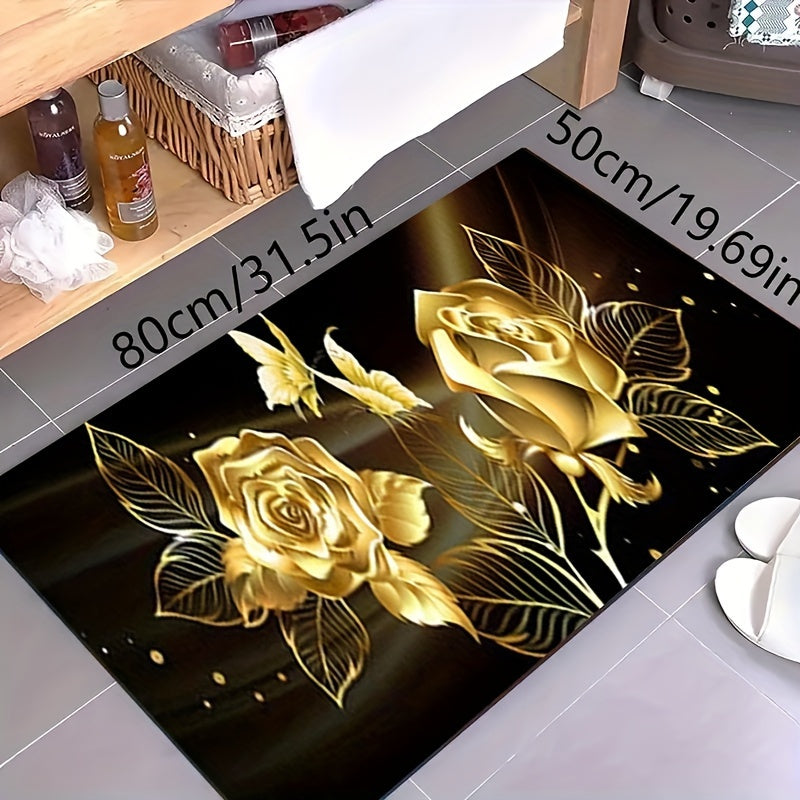 Floral 3D Print Flannel Area Rug Non-Slip Easy to Clean for Kitchen Living Room Bedroom