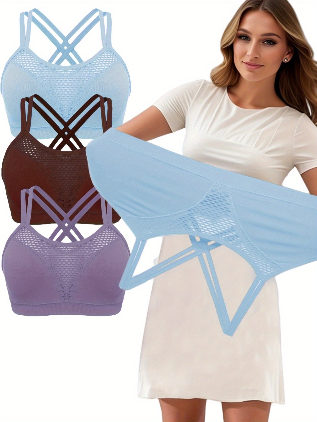 Women's Seamless Plus Size Sports Bra 3 Pack Breathable No Underwire Stretch