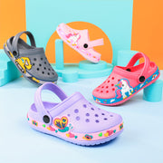 Toddler Girls Cartoon Print Platform Clogs with Closed Toe Anti-Skid Sole Hollow Out Design