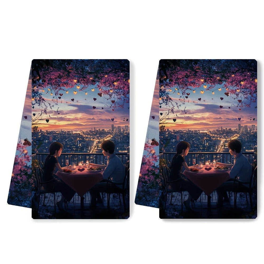 Coastal-Theme 2-Pack Polyester Dish Towels Ultra Soft High Absorbency 40x60 cm