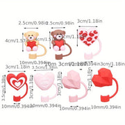 Heart-Shaped Silicone Straw Stopper for Cups with Dust-Proof Spill-Resistant Cover