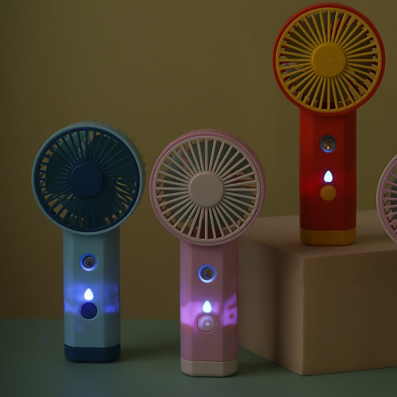 Mini Handheld Fan with Mist Humidifier, Rechargeable, Portable for Travel Desk