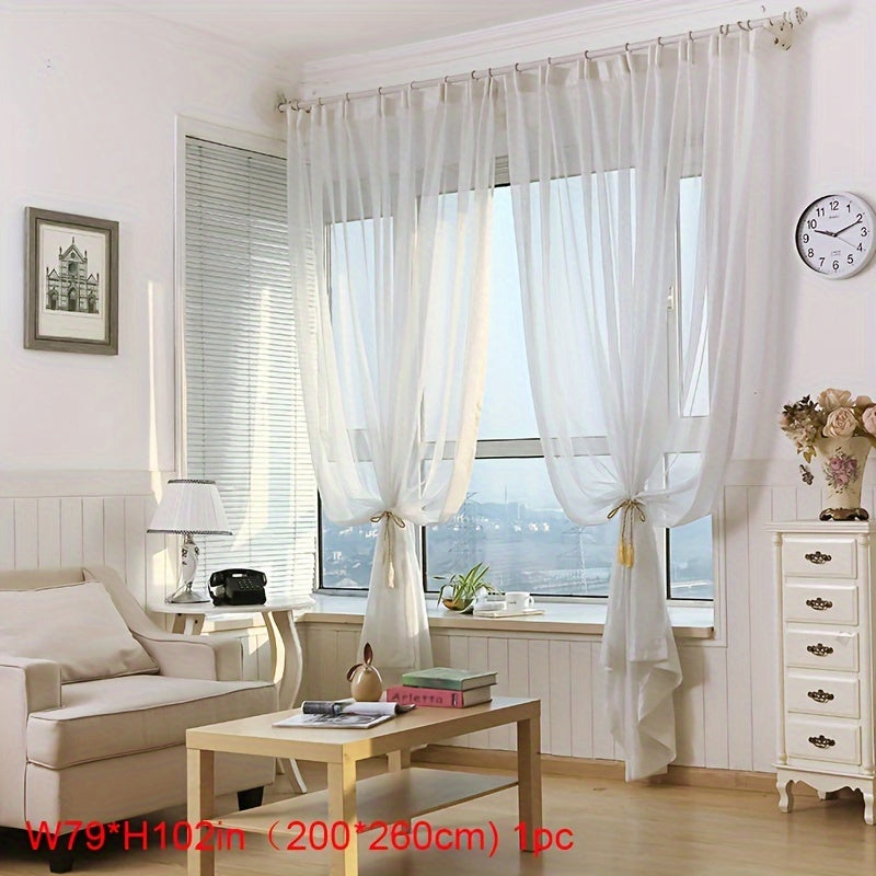 White Shiny Tulle Curtain Panels for Bedroom Living Room Office Kitchen Elegant Sheer Window Drapes