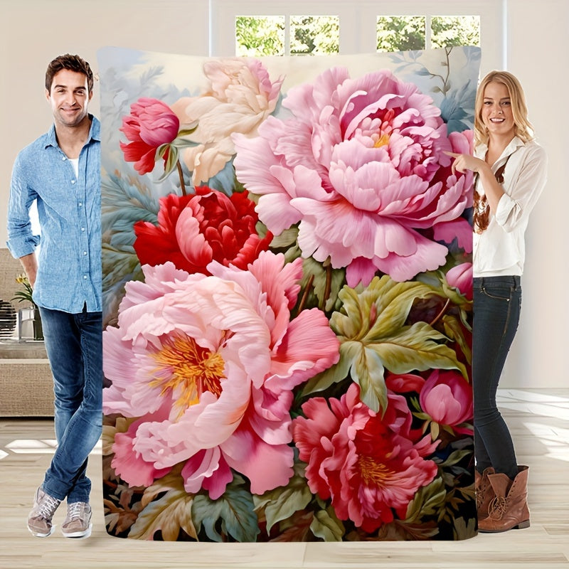 Flannel Throw Blanket with Floral Print Soft Durable for Couch Bed All Seasons