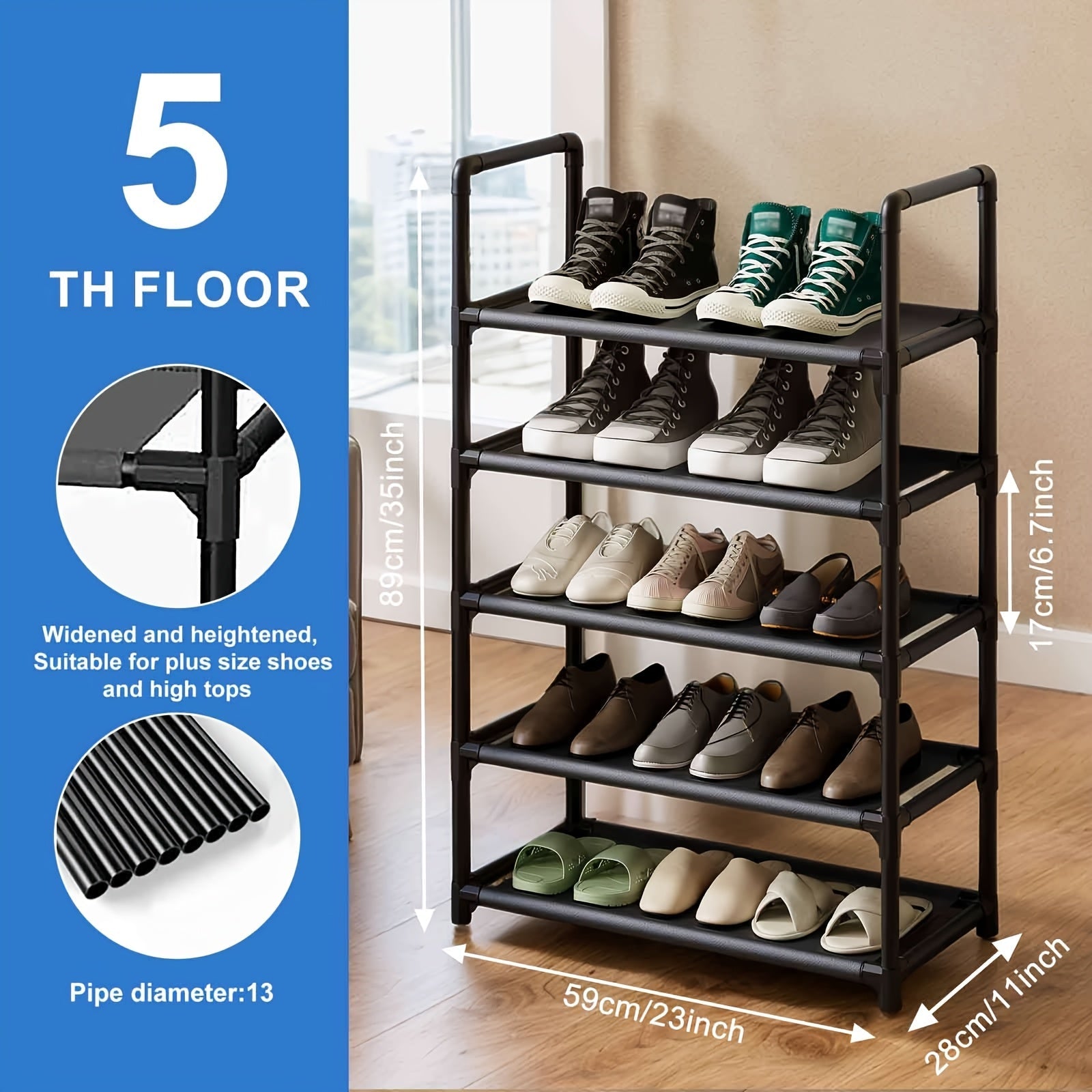 Multi-Tier Metal Shoe Rack for Bedroom Living Room Entryway Space-Saving Storage