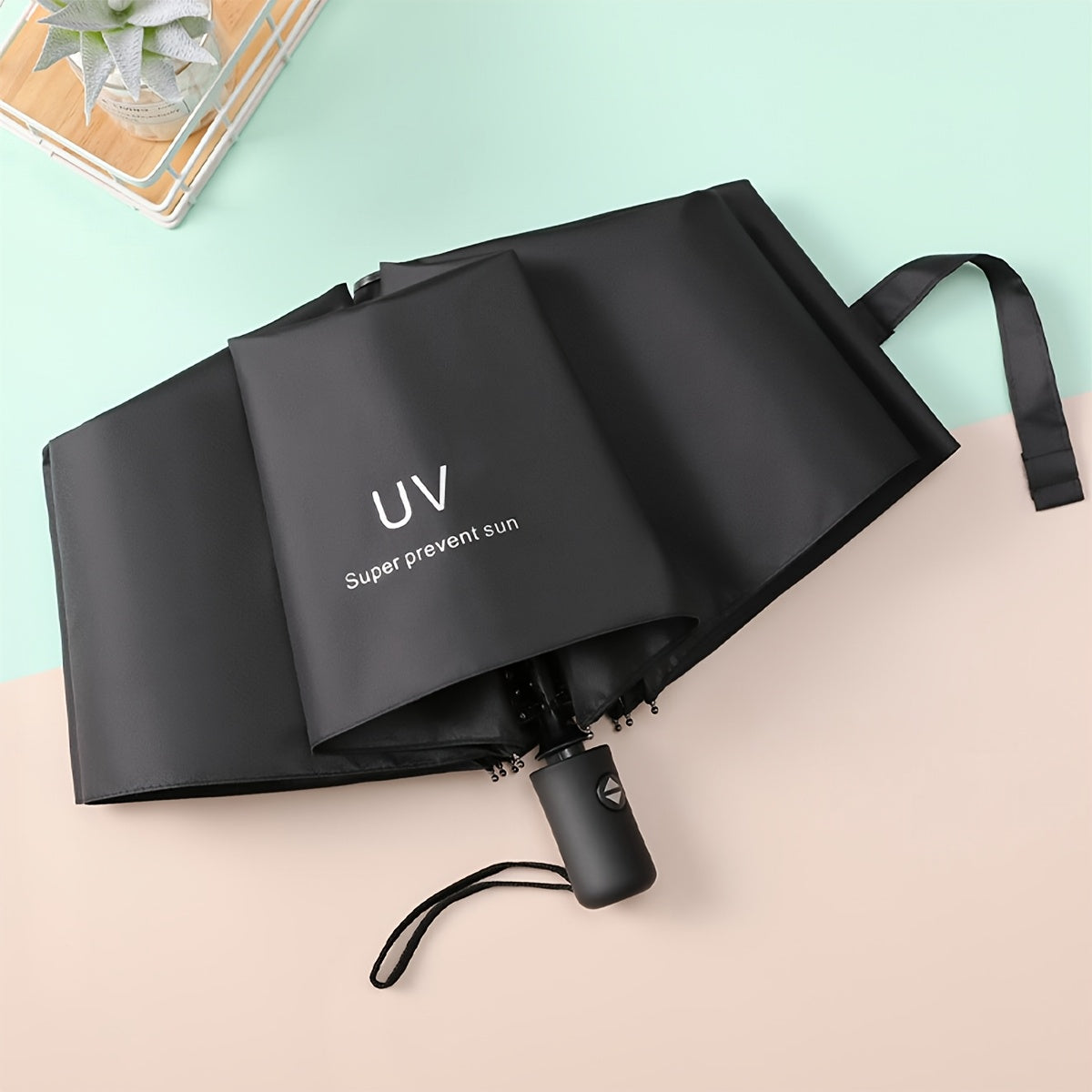 UV Protection Folding Umbrella Automatic Open 8 Ribs Pongee Pongee Black