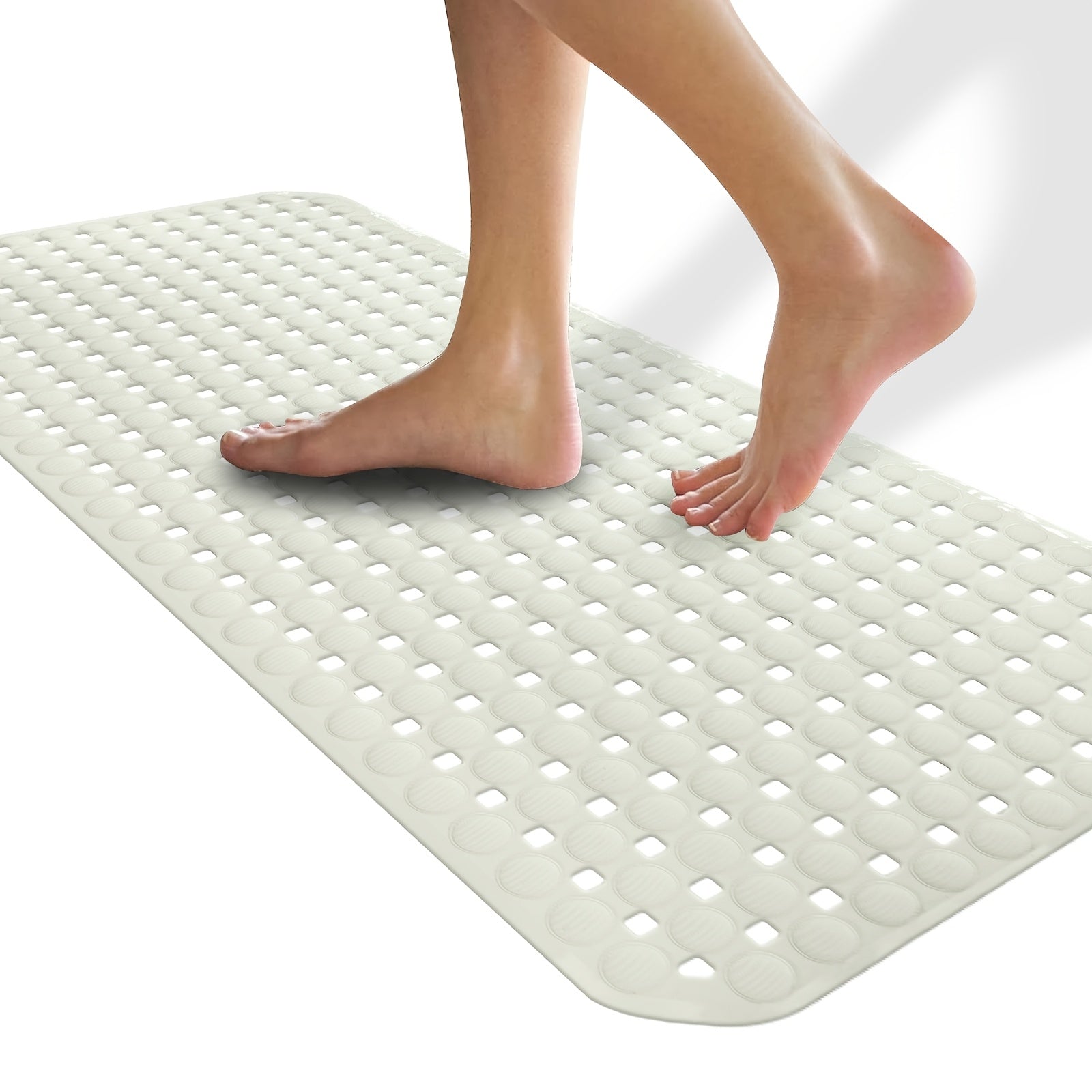 Alfombra antideslizante para bañera de PVC gris claro con ventosas y orificios de drenaje