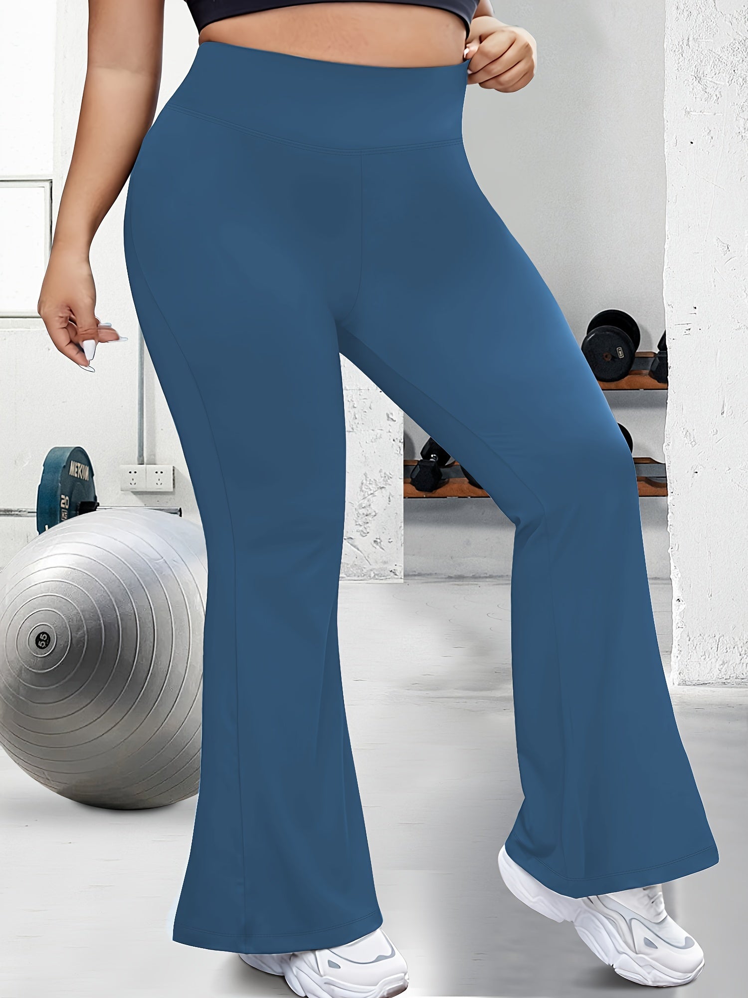 Plus Size High-Waisted Flared Pants Stretchy Solid Color All-Season Women's Trousers
