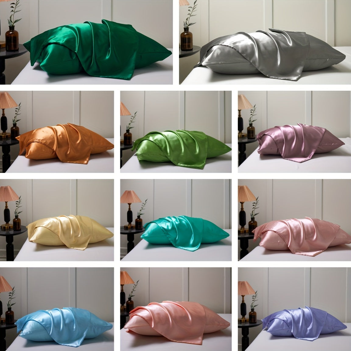 Set of 2 Satin Pillowcases in Multiple Colors 100% Polyester Envelope Closure