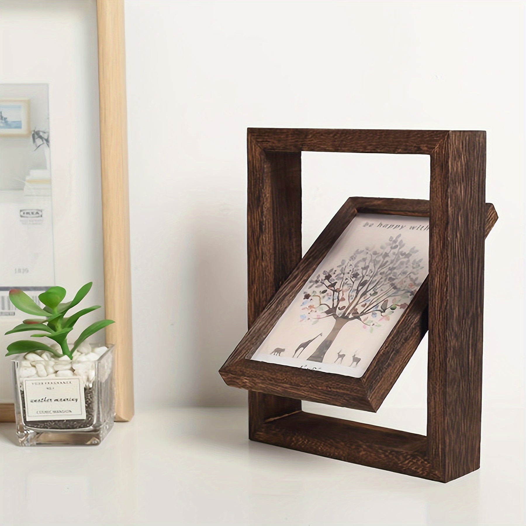 Элегантная настольная витрина для воспоминаний и декора молодежи - вращающаяся фоторамка из соснового дерева размером 6 дюймов.