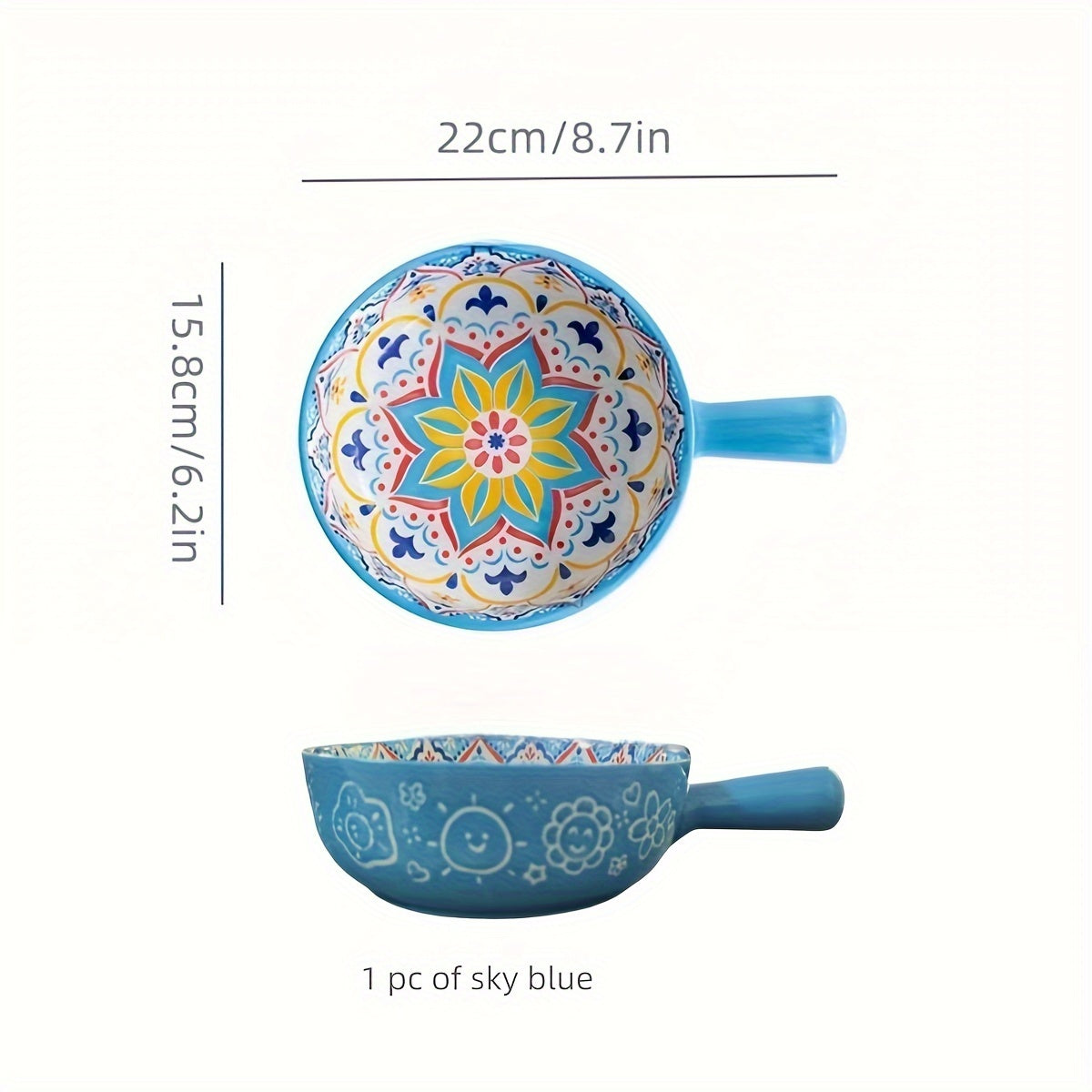 22.1 sm Keramika salat chashkasi tutqich bilan, mikroto'lqinli pech va pech uchun mos