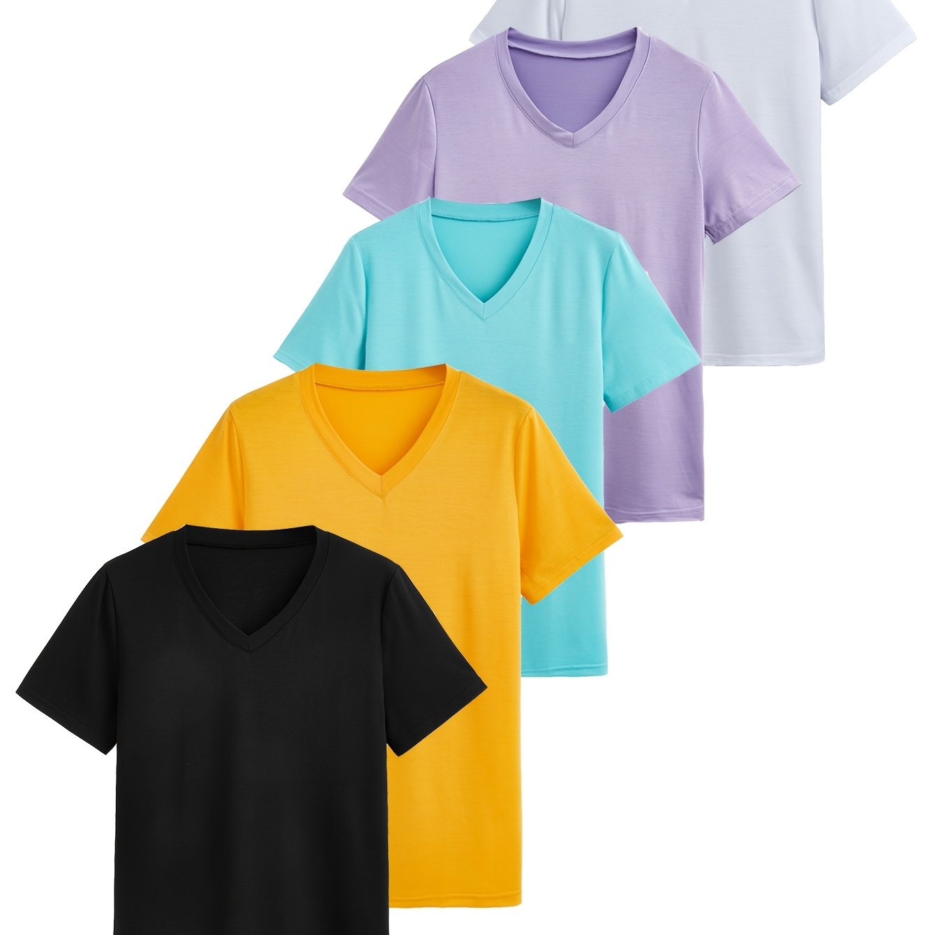 Women's Plus Size Solid V-Neck Short Sleeve 5-Piece Set