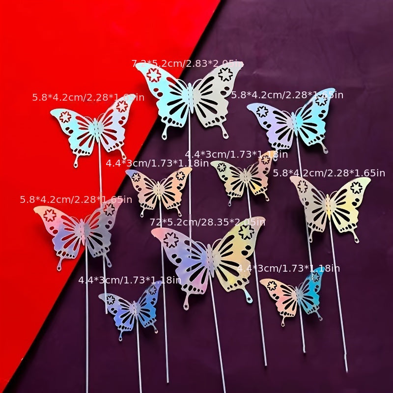 Set of 10 Gold and Silver Butterfly Cake Toppers Hollow Wall Stickers 3D Decorations