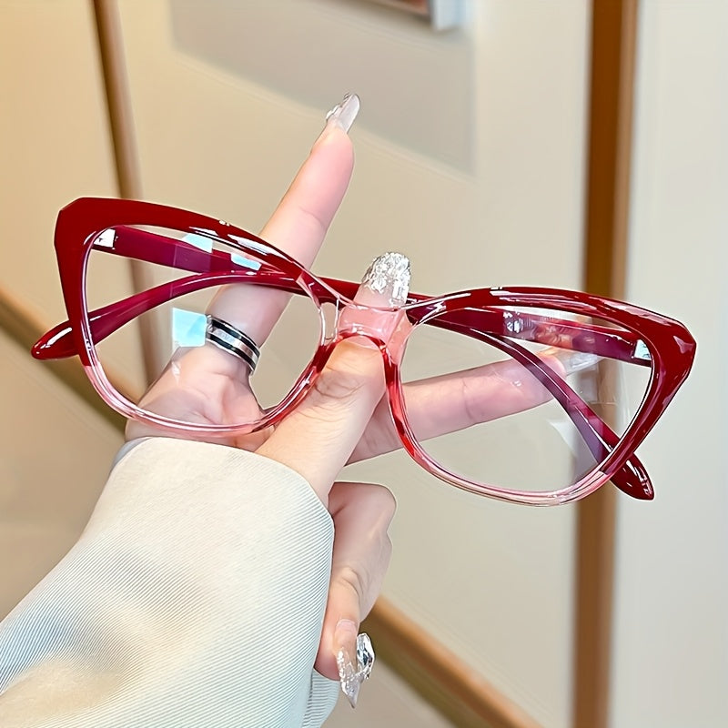 Women's Cat Eye Reading Glasses with Color Block Frame Lightweight PC Material for Reading and Computer Use