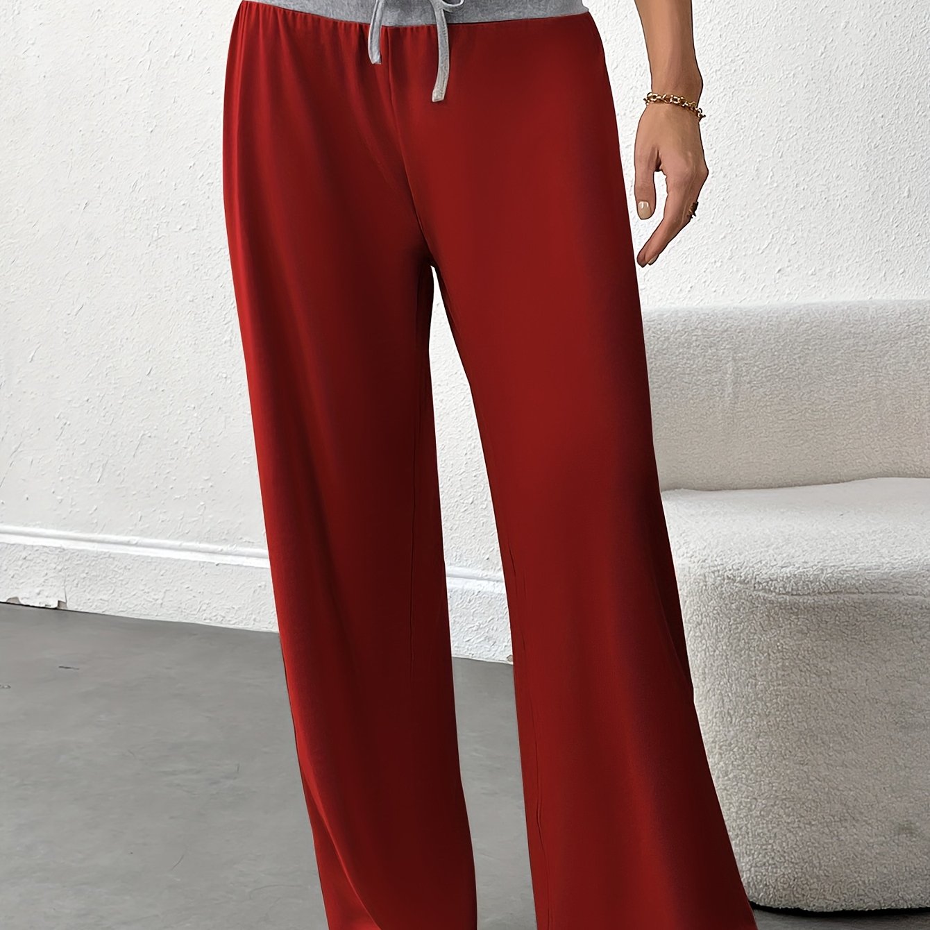 Women's Plus Size High-Waisted Wide-Leg Pants Soft Stretchy Fabric Brown Casual Lounge