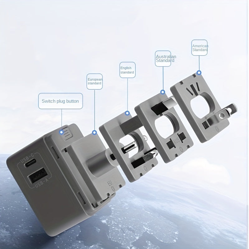 Adaptador de corriente universal para viajes con enchufe múltiple y clavijas US UK AU EU